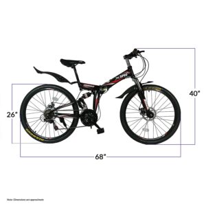 Xspec 26" 21 Speed Folding Mountain Bike Bicycle Trail Commuter, Black