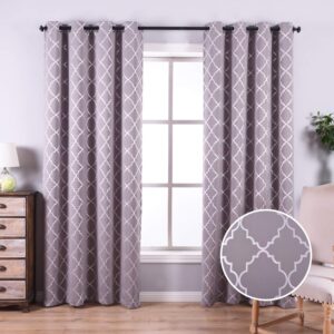 anjee grey blackout curtains 84 inches long 2 panels sets for bedroom living room darkening,grommet top window treatment drapes with silver foil moroccan pattern home decor, 52 x 84 inch, space grey
