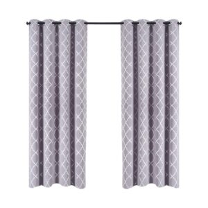 Anjee Grey Blackout Curtains 84 inches Long 2 Panels Sets for Bedroom Living Room Darkening,Grommet Top Window Treatment Drapes with Silver Foil Moroccan Pattern Home Decor, 52 x 84 Inch, Space Grey