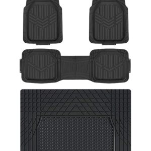 Amazon Basics 4-Piece Heavy Duty PVC Floor Mats with Cargo Liner, Waterproof Trim To Fit Car Mats, Black