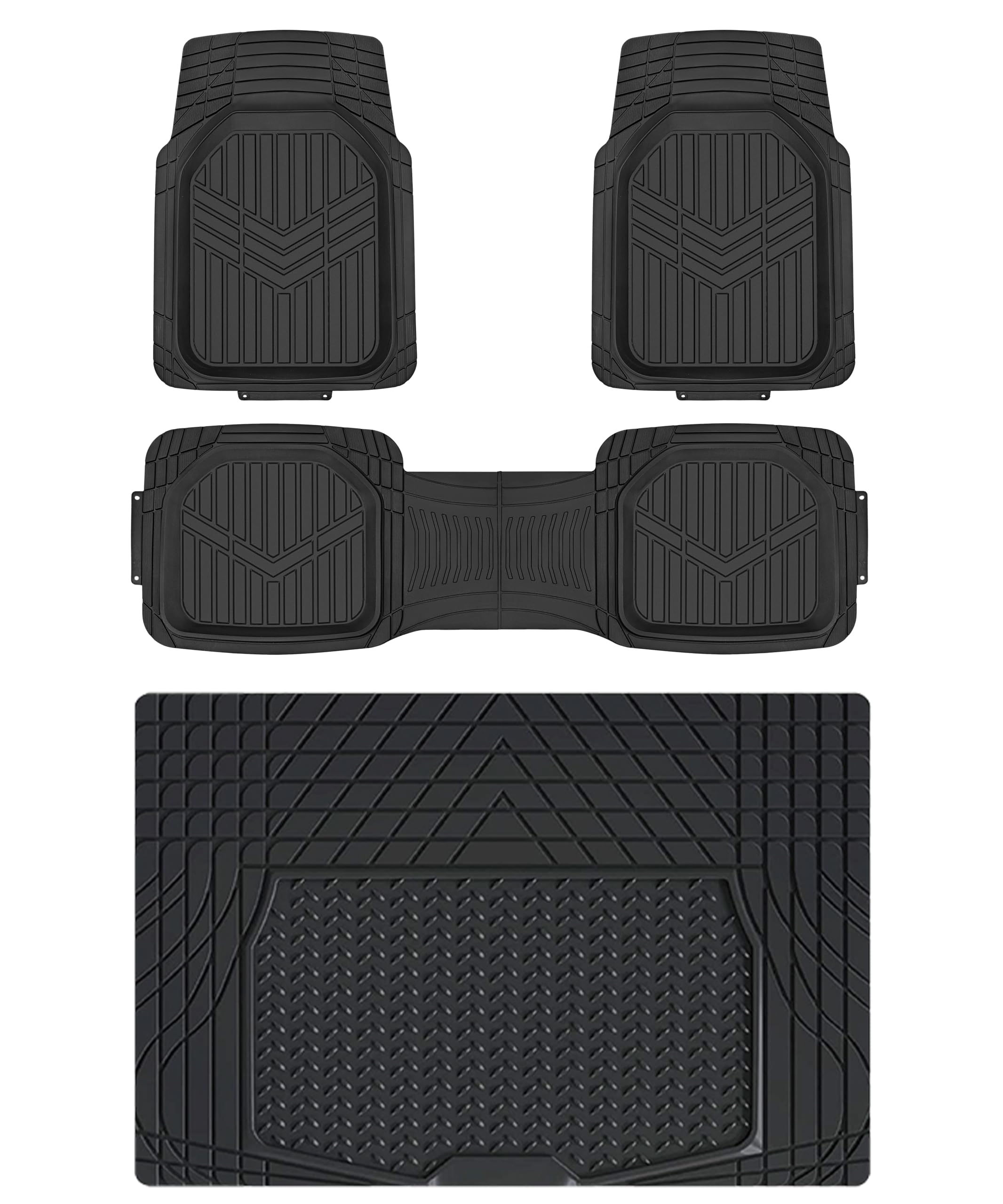 Amazon Basics 4-Piece Heavy Duty PVC Floor Mats with Cargo Liner, Waterproof Trim To Fit Car Mats, Black