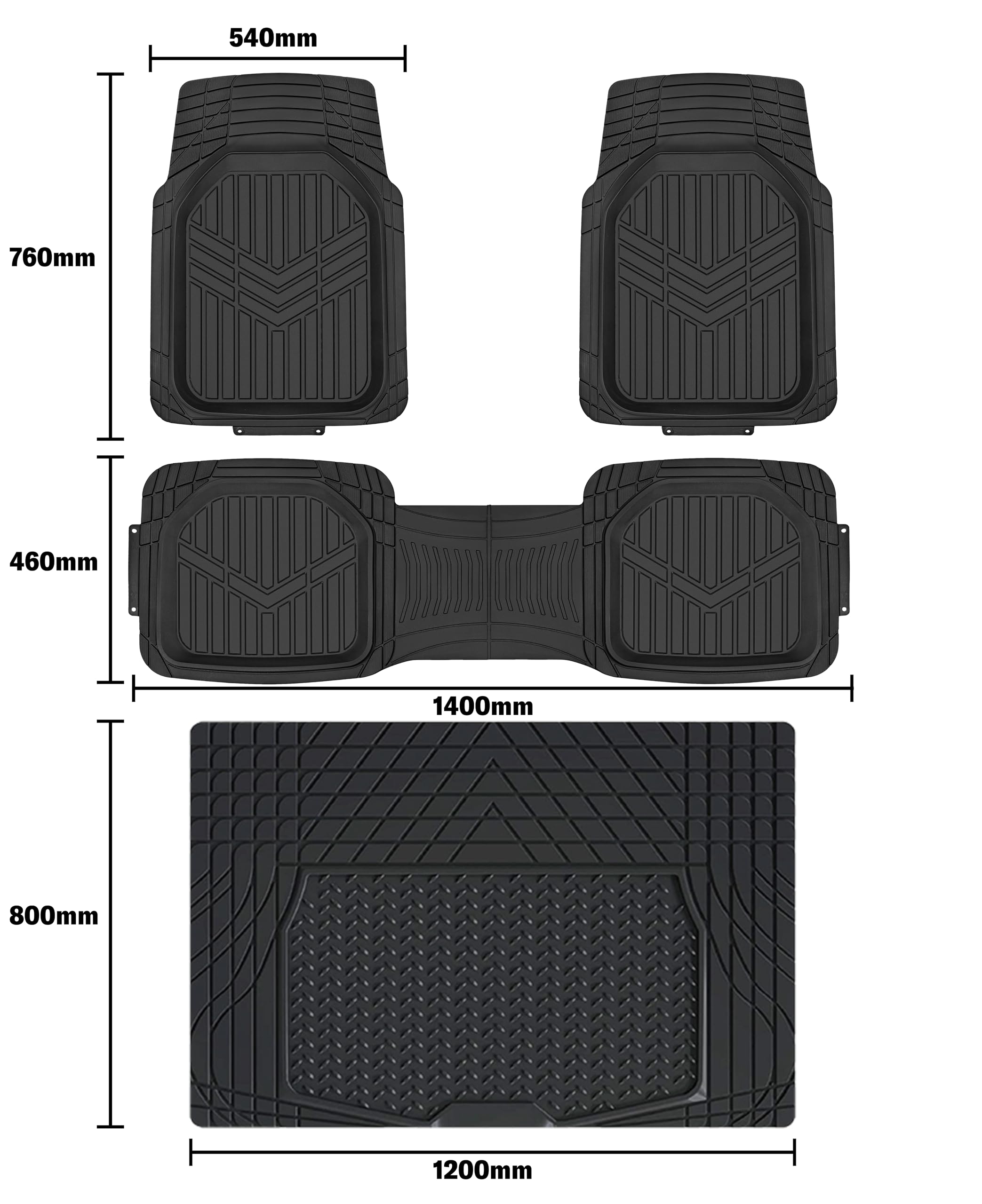 Amazon Basics 4-Piece Heavy Duty PVC Floor Mats with Cargo Liner, Waterproof Trim To Fit Car Mats, Black