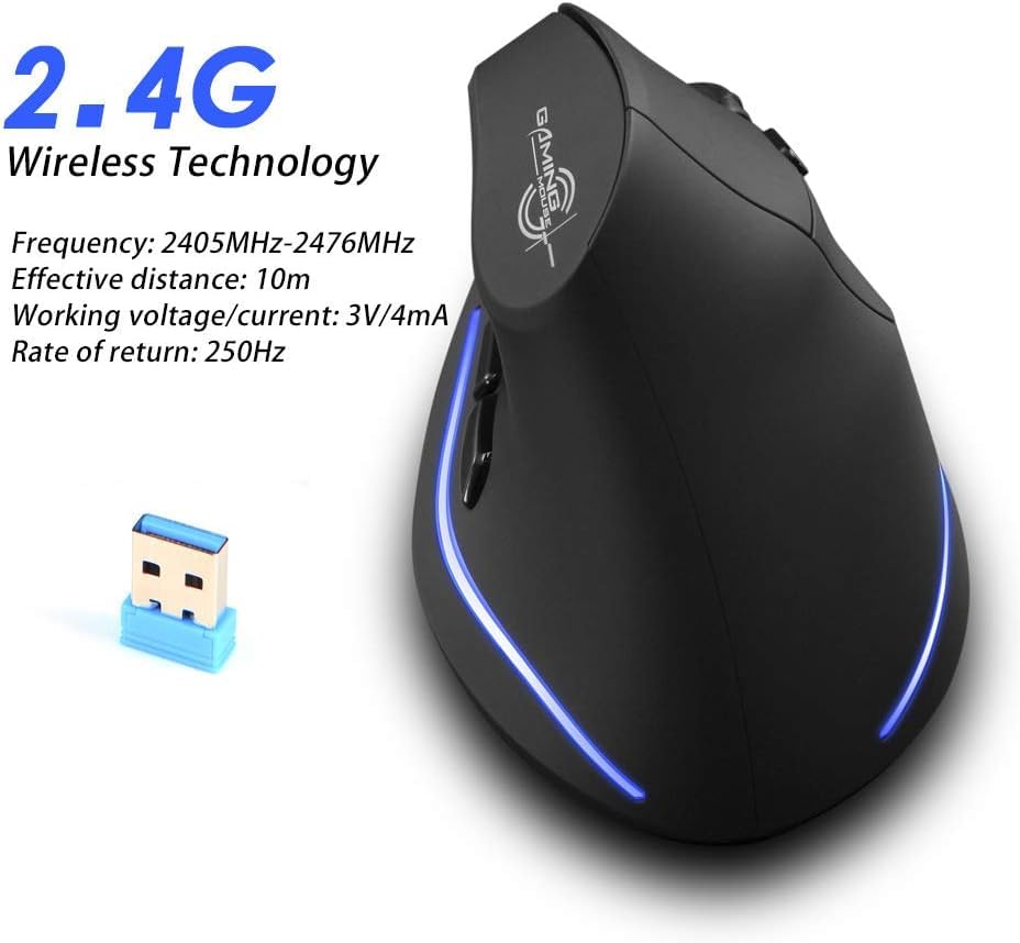 Zeerkeer Vertical Gaming Mouse Vertical Ergonomic Mouse with Adjustable DPI for Gamer/PC/Laptop/Desktop (Wireless)