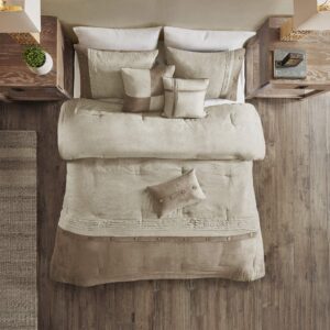 Madison Park Boone Cozy Comforter Set, Faux Suede, Deluxe Hotel Styling All Season Down Alternative Bedding Matching Shams, Decorative Pillow, King (104 in x 92 in), Rustic Tan 7 Piece