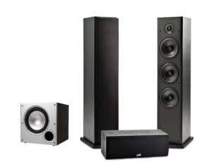 polk audio t series 3.1 channel complete home theater system with powered subwoofer | one (1) t30 center channel, two (2) t50 tower speakers | wi-fi, alexa, heos built-in
