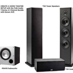 Polk Audio T Series 3.1 Channel Complete Home Theater System with Powered Subwoofer | One (1) T30 Center Channel, Two (2) T50 Tower Speakers | Wi-Fi, Alexa, HEOS Built-in