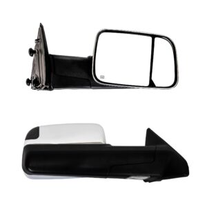 Paragon Towing Mirrors for 2010-18 Dodge Ram 1500/2500/3500 - Powered Glass, Heated, Turn Signals, Puddle Light, Temp Sensor - Chrome Pair Set