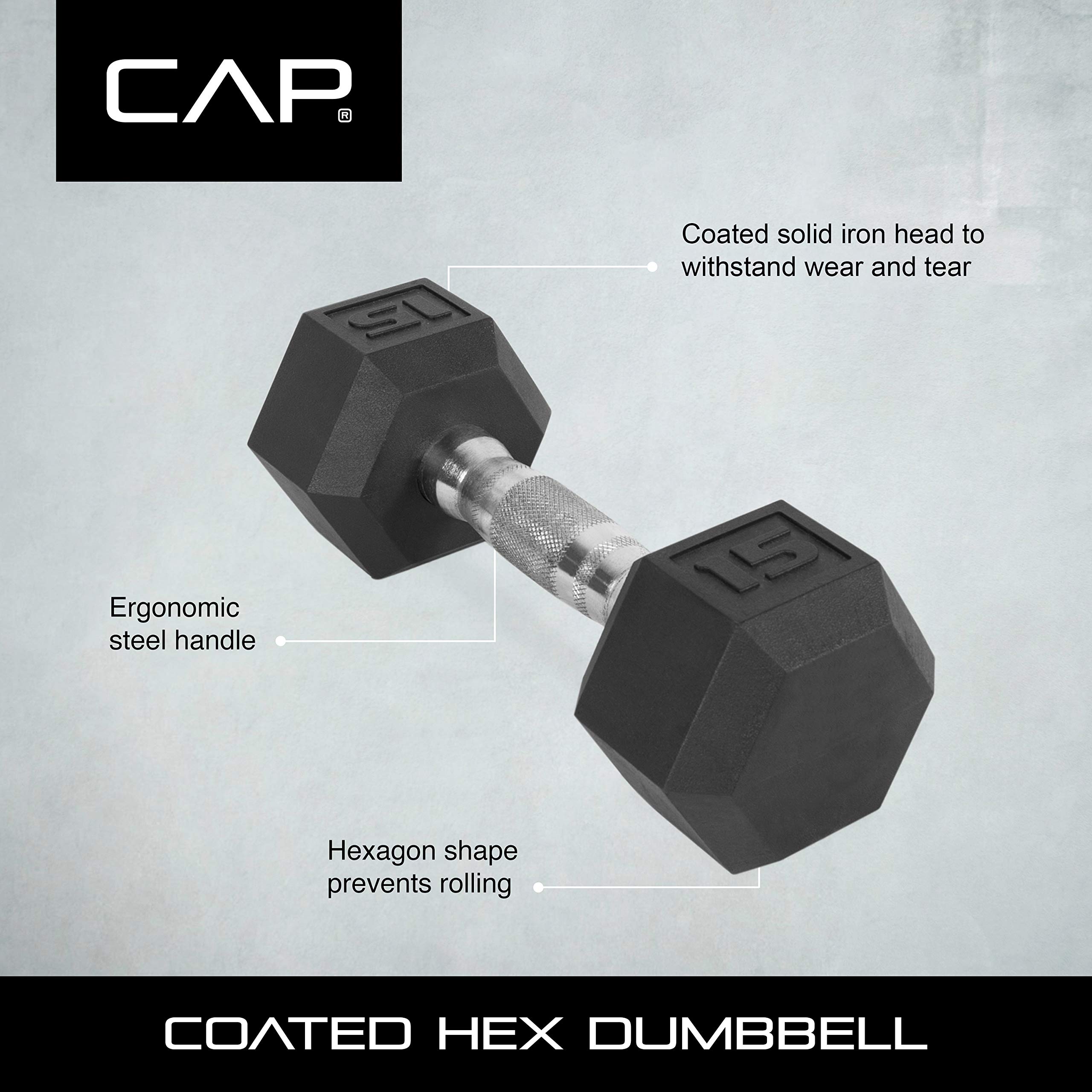 CAP Barbell Rubber Coated Dumbbell Set with Storage Rack (5-50 Lb Set with Three Tier Rack, Hex)