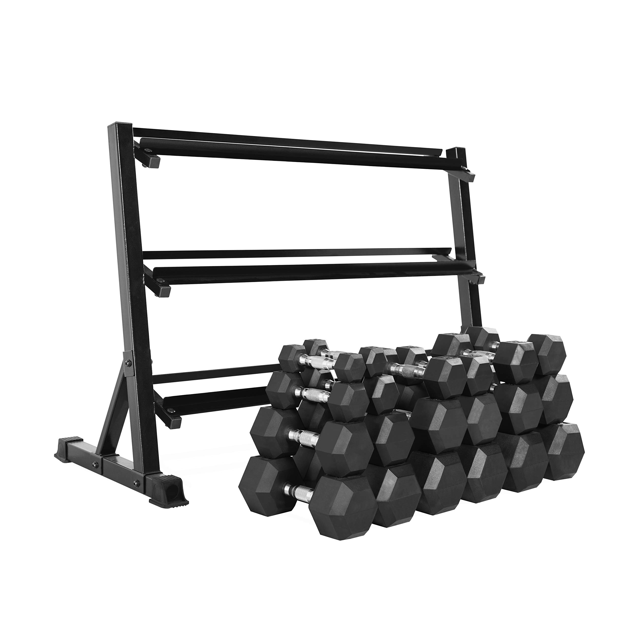 CAP Barbell Rubber Coated Dumbbell Set with Storage Rack (5-50 Lb Set with Three Tier Rack, Hex)