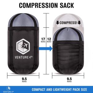 VENTURE 4TH Summer Sleeping Bag, Single, Regular Size - Lightweight, Comfortable, Water Resistant Backpacking Sleeping Bag for Adults & Kids - Ideal for Hiking, Camping & Outdoor - Black/Silver