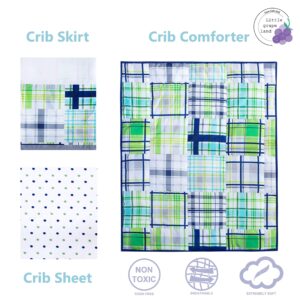 Little Grape Land 3 Piece Baby Crib Bedding Set, Plaid Standard Size Crib Set, Nursery Baby Bedding for Boys & Girls, Crib Sheet, Comforter, Crib Skirt, 28" x 52", Green