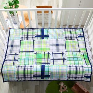 Little Grape Land 3 Piece Baby Crib Bedding Set, Plaid Standard Size Crib Set, Nursery Baby Bedding for Boys & Girls, Crib Sheet, Comforter, Crib Skirt, 28" x 52", Green