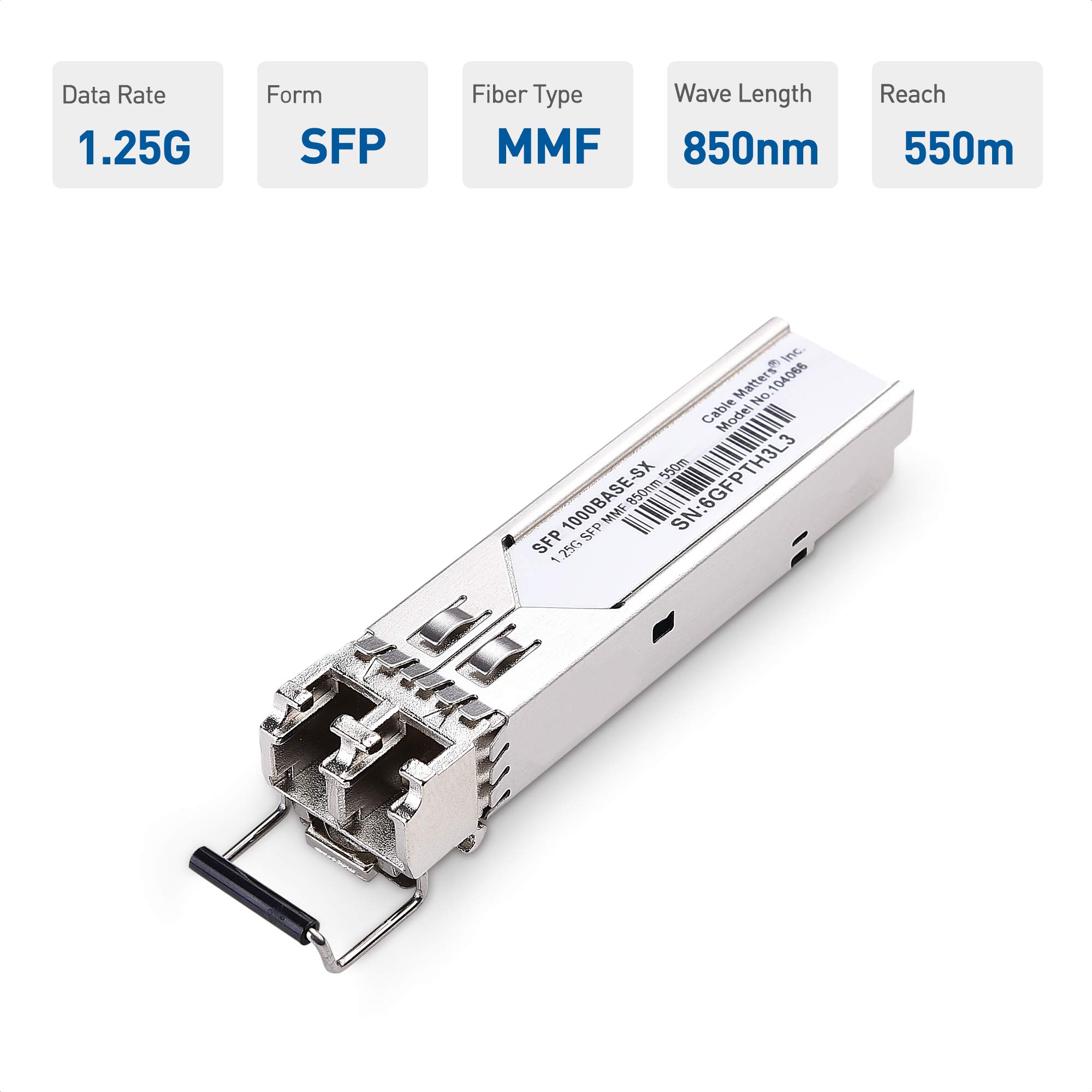 Cable Matters 2-Pack 1000BASE-SX SFP to LC Multi Mode 1G Fiber Transceiver Modular for Cisco, Ubiquiti, TP-Link, Huawei, Mikrotik, Netgear, and Supermicro Equipment