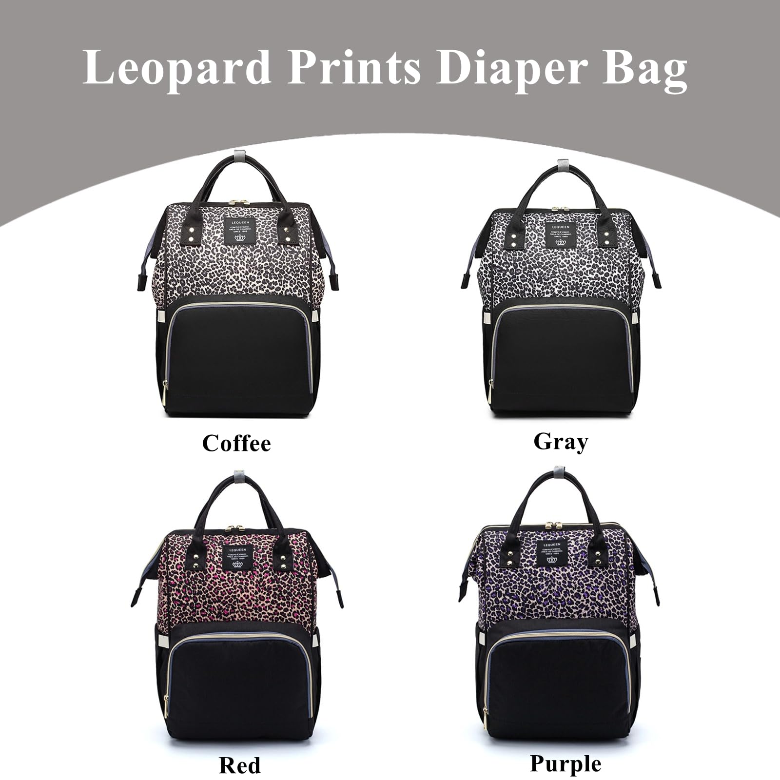 Armbq Leopard Print Diaper Bag Backpack Multi-Function Diaper Bag for Baby Care Waterproof Travel Baby Bag for Mom Purple