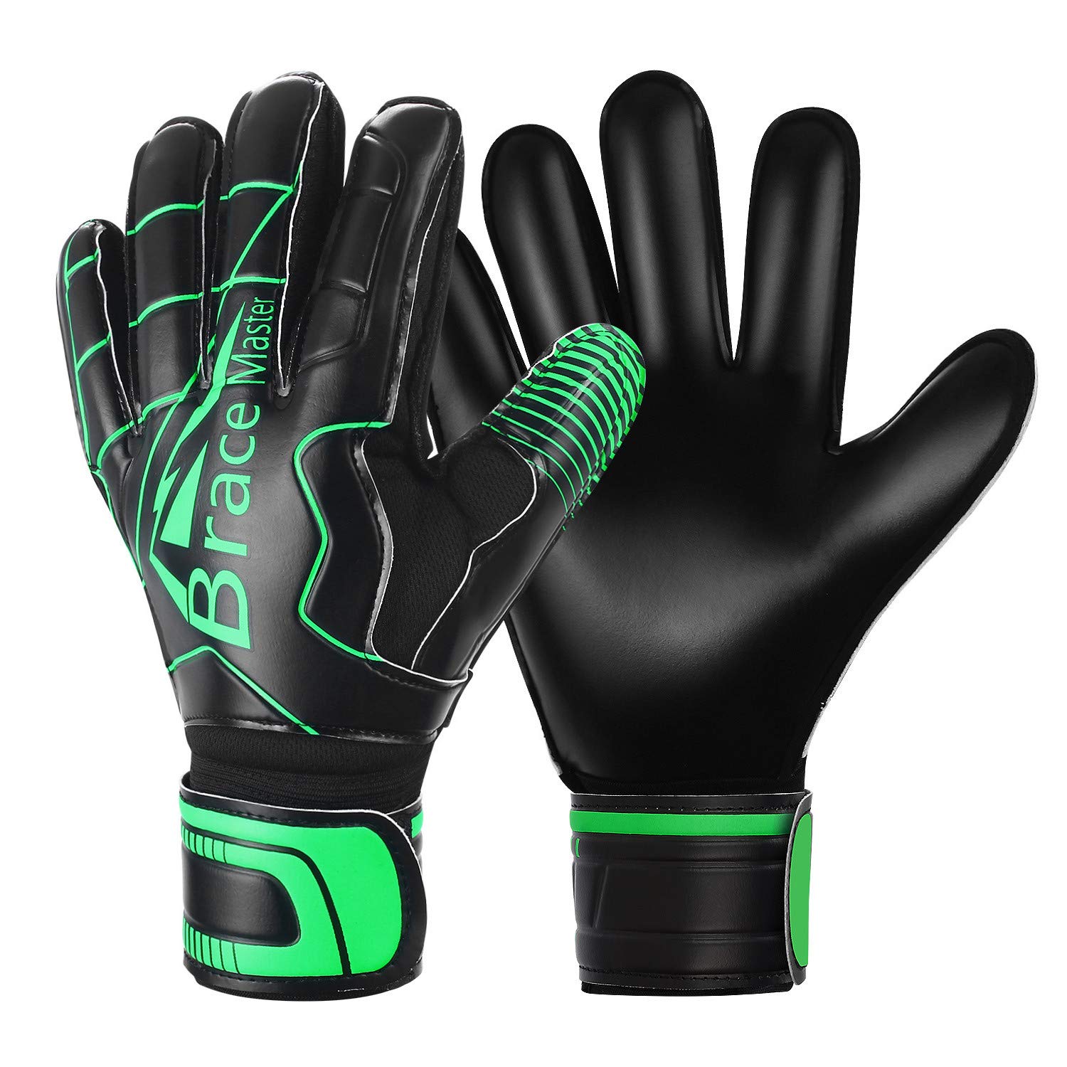 Goalie Gloves for Youth & Adult, Goalkeeper Gloves Kids with Finger Support, Black Latex Soccer Gloves for Men and Women, Junior Keeper Football Gloves for Training and Match