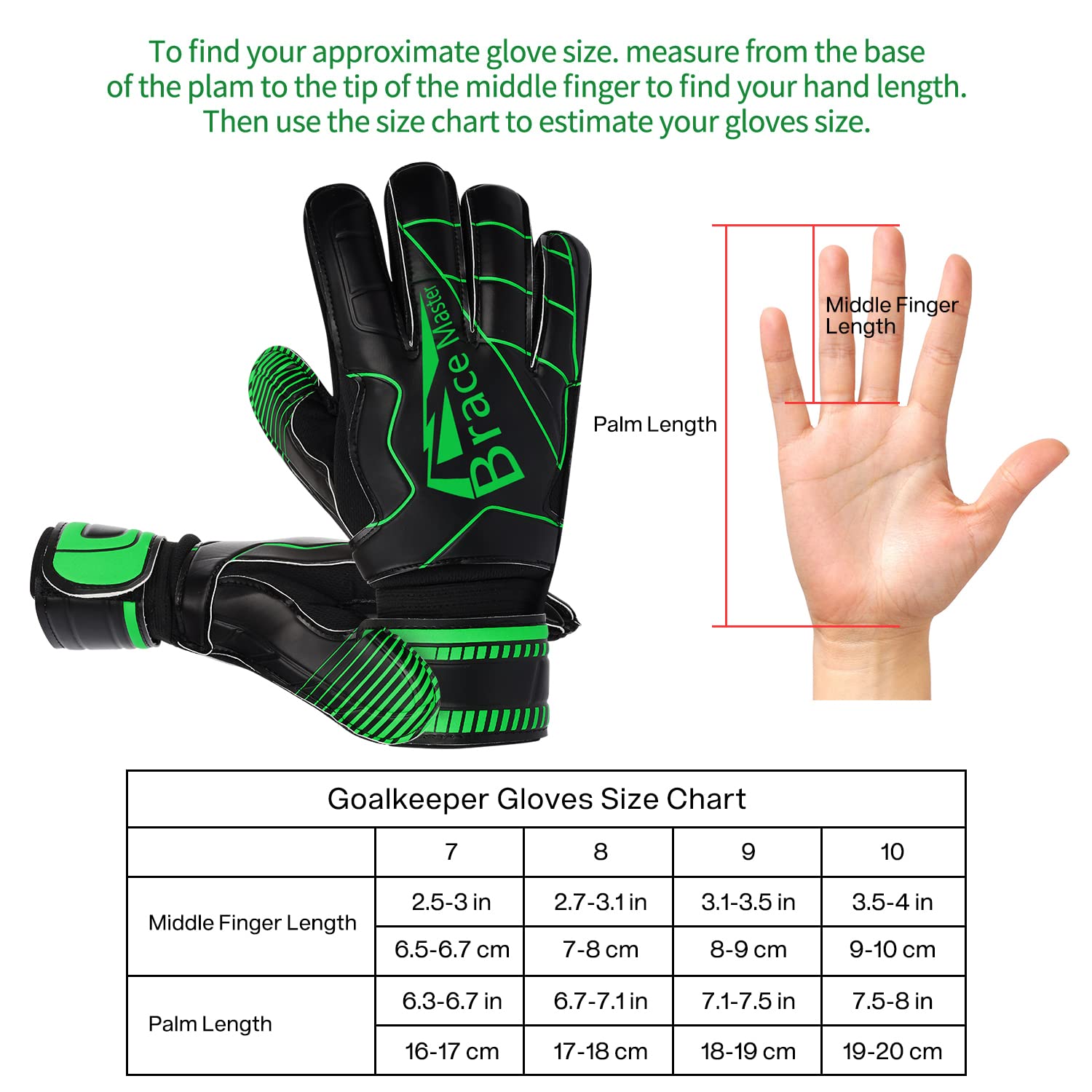 Goalie Gloves for Youth & Adult, Goalkeeper Gloves Kids with Finger Support, Black Latex Soccer Gloves for Men and Women, Junior Keeper Football Gloves for Training and Match