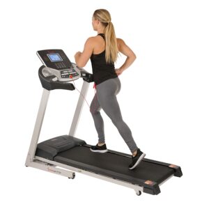 sunny health & fitness energy flex electric treadmill with bluetooth connectivity, automatic incline, speakers and 16 preloaded programs - sf-t7724, gray