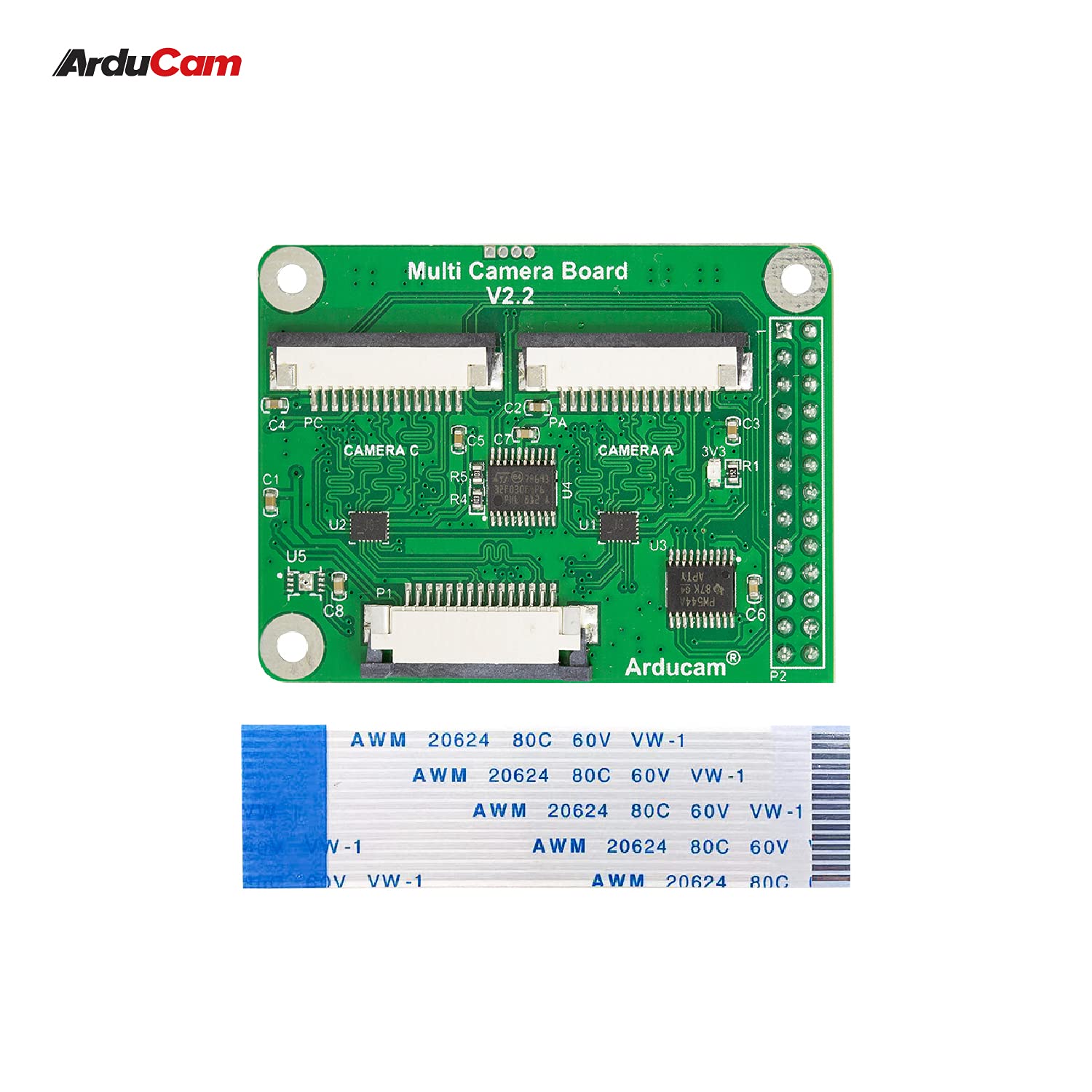 Arducam Multi Camera Adapter Module V2.2 for Raspberry Pi 5, 4B, Compatible with Rasperry Pi Camera Module 3/V2/V1, and 12MP IMX477 Cameras