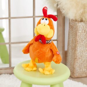 Houwsbaby 15‘’ Electronic Squawking Chicken Toy Chicken Stuffed Animal Interactive Musical Walking Singing Waving Rooster Plush Toy with Bib Gift for Kids Boys Girls Thanksgiving Day