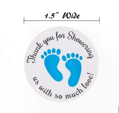 LOMENTICS Baby Shower Stickers | 50 Pack | Baby Boy Blue 1.5" Inch Round - Thank You for Showering Us with So Much Love - Perfect for Shower Favors, Thank You Cards, Announcements