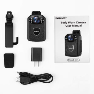 BOBLOV KJ21 Body Camera, 1296P Body Worn Camera, 8-10Hours Recording Outdoor Police Body Camera Support Memory Expand Max 128G, Easy to Operate, Clear NightVision (64GB)