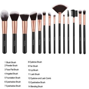 Makeup Brushes Rose Golden 14 Pcs Makeup Brush Set with Blender Sponge and Brush Cleaner Premium Synthetic Kabuki Foundation Face Powder Blush Eyeshadow Cruelty-Free Brochas De Maquillaje