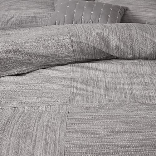 Madison Park Walter Comforter-Luxe Seersucker Print Design All Season Down Alternative Bedding, Matching Shams, Bedskirt, Decorative Pillows, Queen (90 in x 90 in), Grey