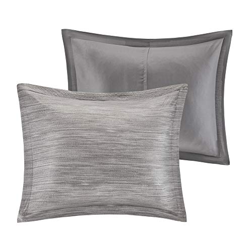 Madison Park Walter Comforter-Luxe Seersucker Print Design All Season Down Alternative Bedding, Matching Shams, Bedskirt, Decorative Pillows, Queen (90 in x 90 in), Grey