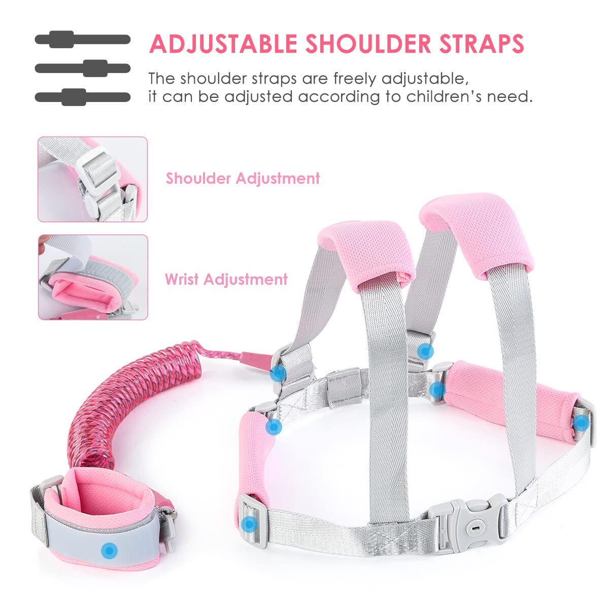 Yuehuam 2 in 1 Toddler Leash, Toddler Harness with Leash Girl Children Safety Anti Lost Wrist Link with Lock for Reflective Child Harness for Girls/Boys Travel