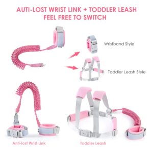 Yuehuam 2 in 1 Toddler Leash, Toddler Harness with Leash Girl Children Safety Anti Lost Wrist Link with Lock for Reflective Child Harness for Girls/Boys Travel