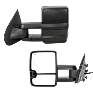 Paragon Telescopic Towing Mirrors 2014-18 Chevy Silverado/GMC Sierra 1500 & 2015-18 Silverado/Sierra 2500/3500 - Powered, Heated, Smoke Turn Signals, LED in Glass - Black Pair Set