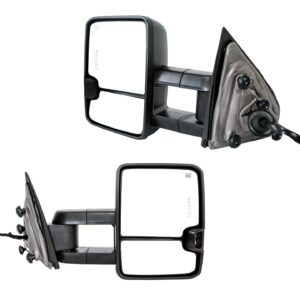 Paragon Telescopic Towing Mirrors 2014-18 Chevy Silverado/GMC Sierra 1500 & 2015-18 Silverado/Sierra 2500/3500 - Powered, Heated, Smoke Turn Signals, LED in Glass - Black Pair Set