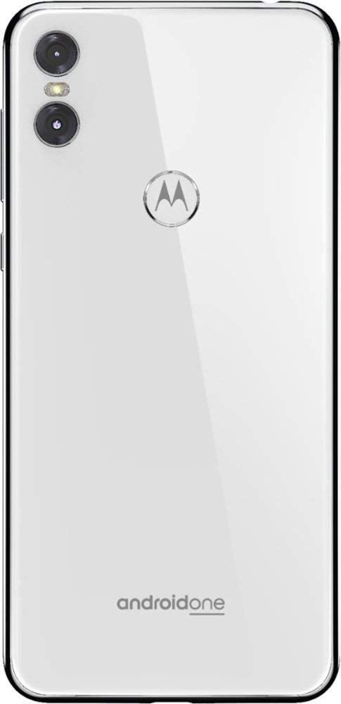 Moto One with Android One (64 GB) 5.9" Max Vision HD+, NFC, Dual Rear Camera, Dual SIM GSM Unlocked Smartphone (International Version) (White, 64GB + 64GB SD Bundle)