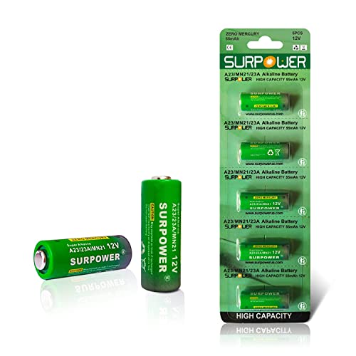 【5-Year Warranty】SURPOWER A23 23A 23AE 12v Alkaline Battery A23s -5 Pack