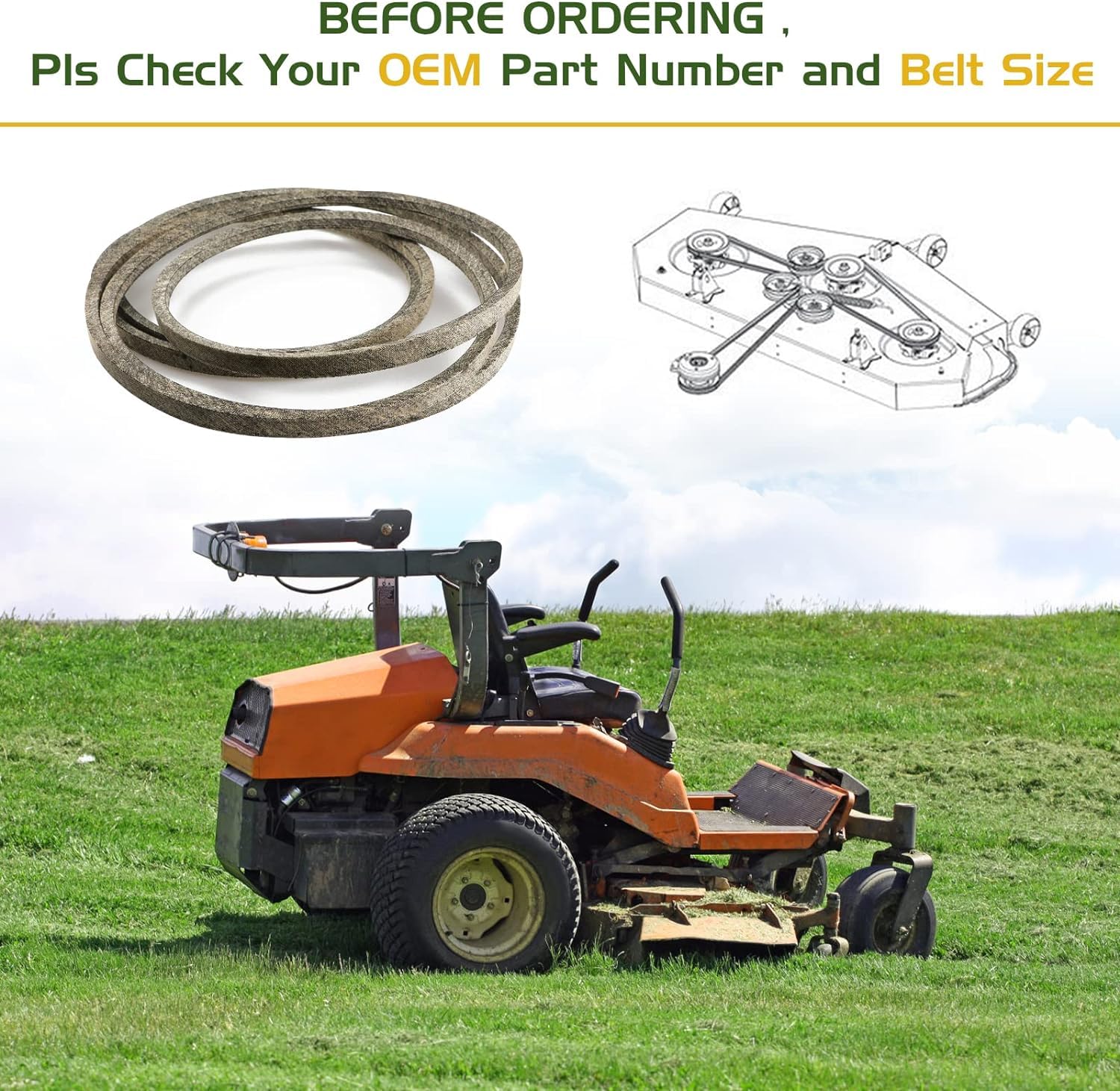 Youxmoto Lawn Mower Deck Belt 1/2" x 106 Made with Aramid Cord fits for Ariens 21546607, for AYP 405143 584453101, for Craftsman 7133156, for Husqvarna 532405143 584453101