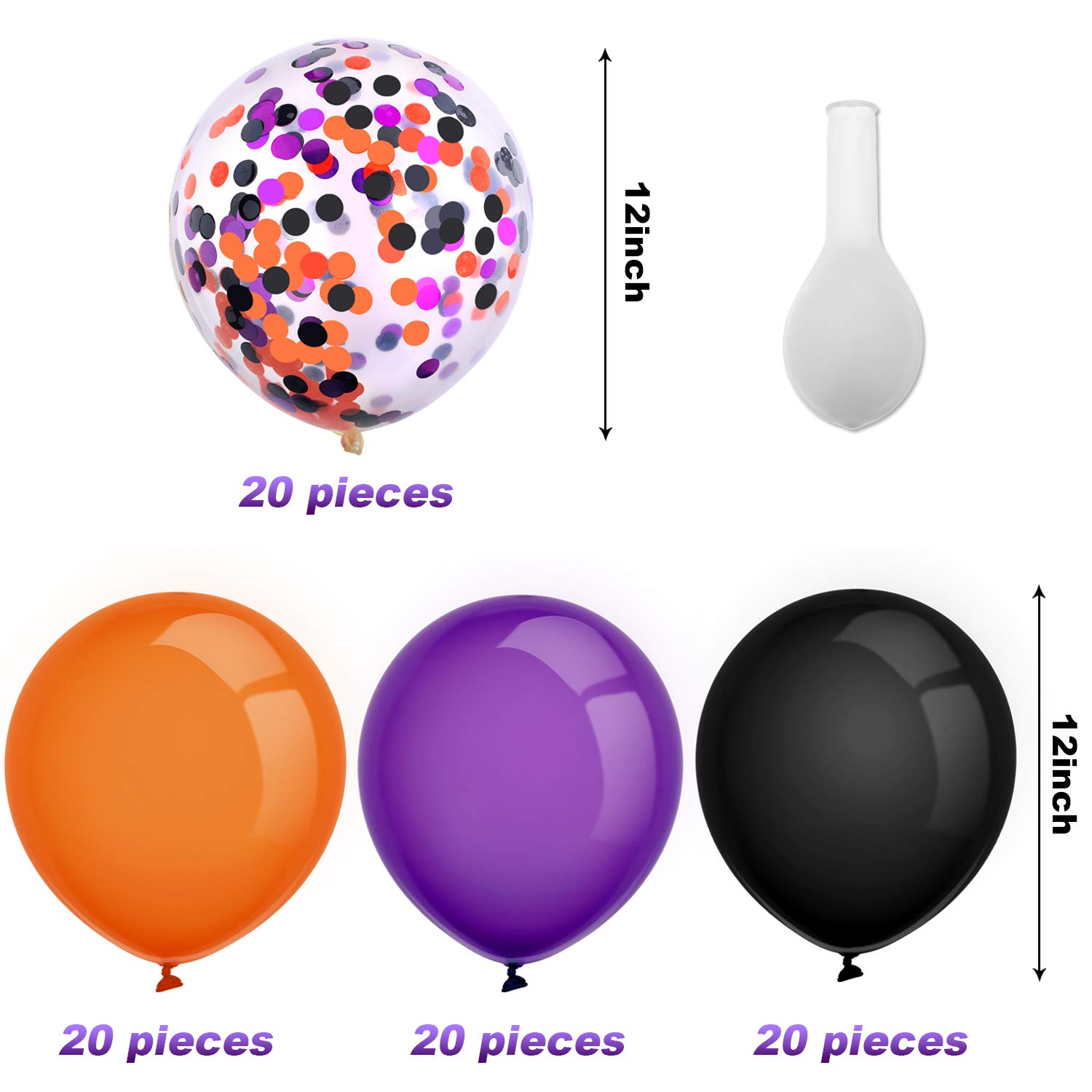 Tatuo 80 Pieces Halloween Balloons Set Confetti Balloons Latex Balloons for Birthday Baby Shower Wedding Graduation 4th of July Decorations, 12 Inch (Black, Orange, Purple)