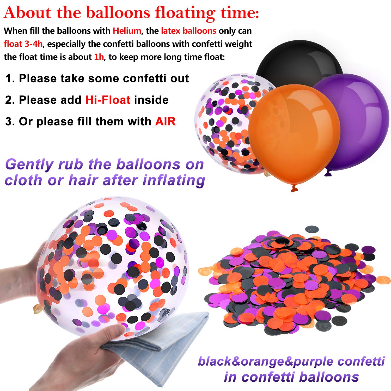 Tatuo 80 Pieces Halloween Balloons Set Confetti Balloons Latex Balloons for Birthday Baby Shower Wedding Graduation 4th of July Decorations, 12 Inch (Black, Orange, Purple)