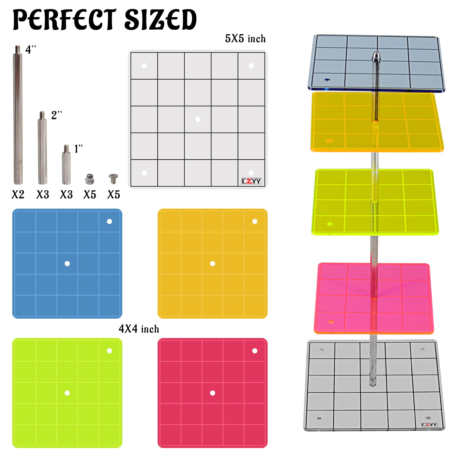 3D Combat Risers Set Colored Acrylic Connected by Metal Pillars Flying Miniature Flight Stand with 1 Inch SquareGrid Great Wargame Space for D&D and Other Tabletop RPG