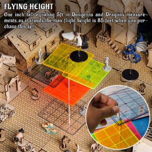 3D Combat Risers Set Colored Acrylic Connected by Metal Pillars Flying Miniature Flight Stand with 1 Inch SquareGrid Great Wargame Space for D&D and Other Tabletop RPG