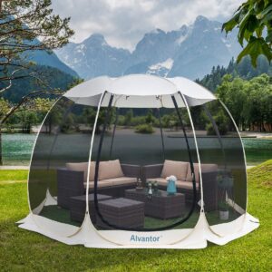 Alvantor Screen House Room Camping Tent Outdoor Canopy Pop Up Sun Shade Hexagon Shelter Mesh Walls Not Waterproof 10'x10' Beige Patent Pending