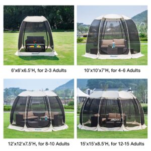 Alvantor Screen House Room Camping Tent Outdoor Canopy Pop Up Sun Shade Hexagon Shelter Mesh Walls Not Waterproof 10'x10' Beige Patent Pending