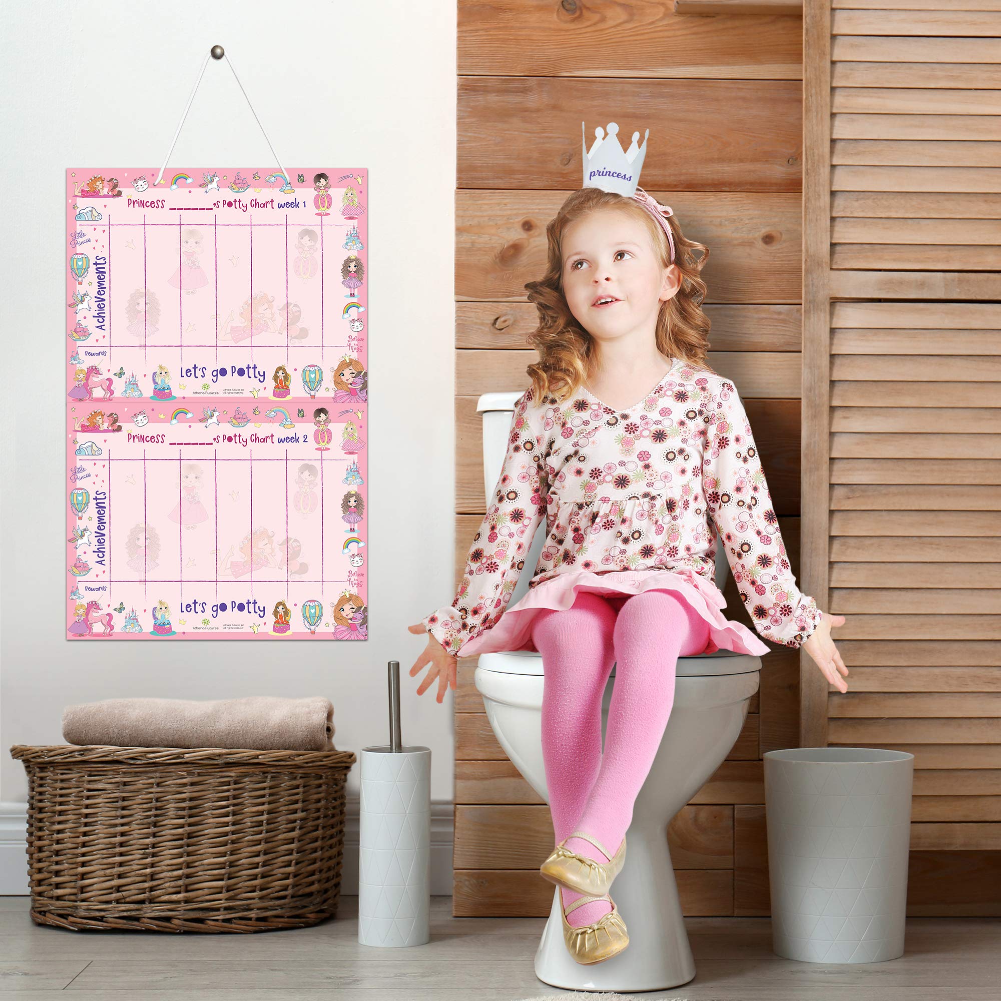 ATHENA FUTURES Potty Training Chart for Toddler, Girls, Sticker Chart for Potty Training, 4 Week Reward Chart, Certificate, Instruction Booklet, Reward Sticker Chart - Princess Design