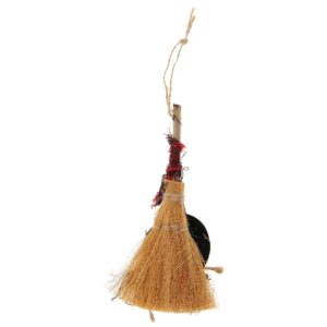 2pcs Halloween Broom Mini Broom Hanging Witches Broomstick Prop Kids Witch Broom with Rope Straw Broom Halloween Party Wizard Accessory