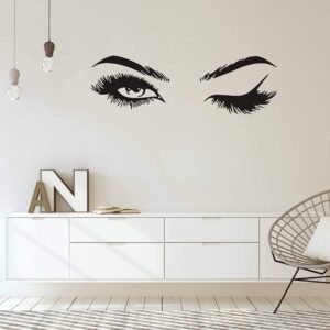 Fashionista Girl Wink Wall Decal with Beautiful Charming Eyelashes, Easy Peel and Stick Woman Mural Vinyl Art Decor for Living Room Bedroom(Y38) (Big)