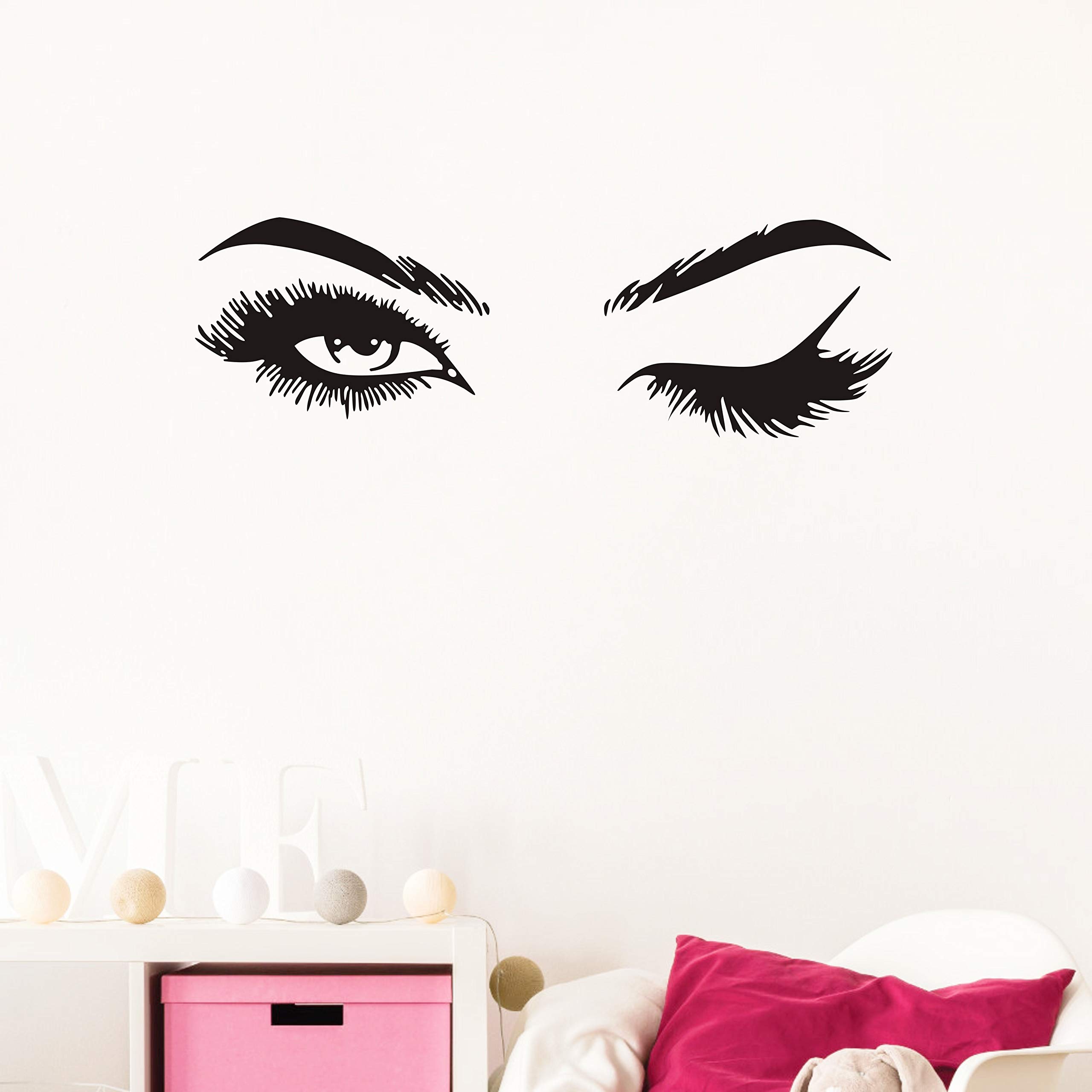 Fashionista Girl Wink Wall Decal with Beautiful Charming Eyelashes, Easy Peel and Stick Woman Mural Vinyl Art Decor for Living Room Bedroom(Y38) (Big)