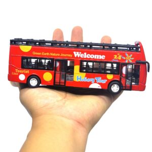 Ailejia City Bus Sightseeing Double Decker Bus Model Open Top Pull Back Toy Die Cast Pull Back Vehicles Mini Model Car Lights and Music (Red)