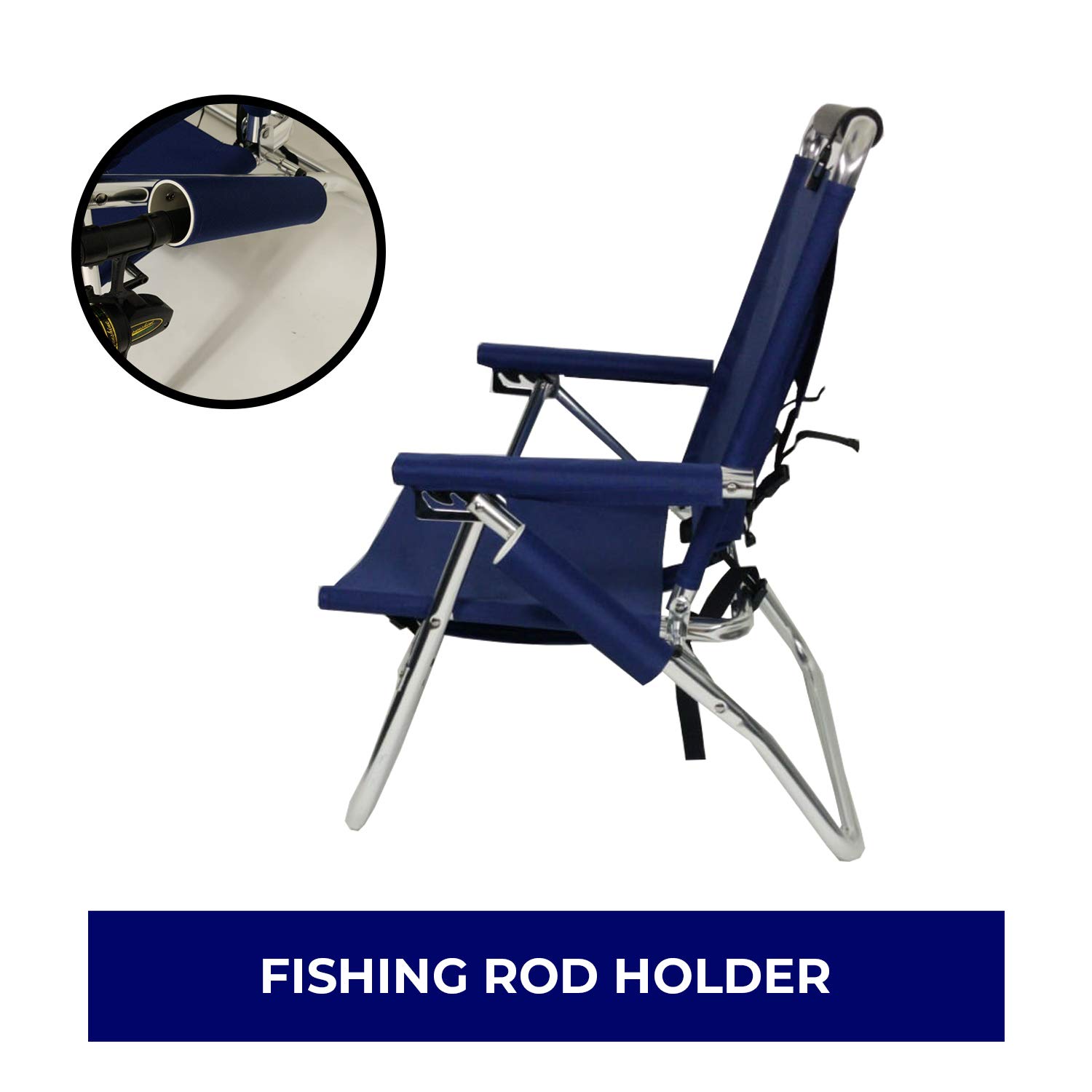 TuscanyPro Backpack Fishing Chair - Portable Folding Ultra Light Chair with Padded Carrying Straps & Padded Lumbar Support Bar - All Aluminum Fishing Chair with Cup & Fishing Rod Holder