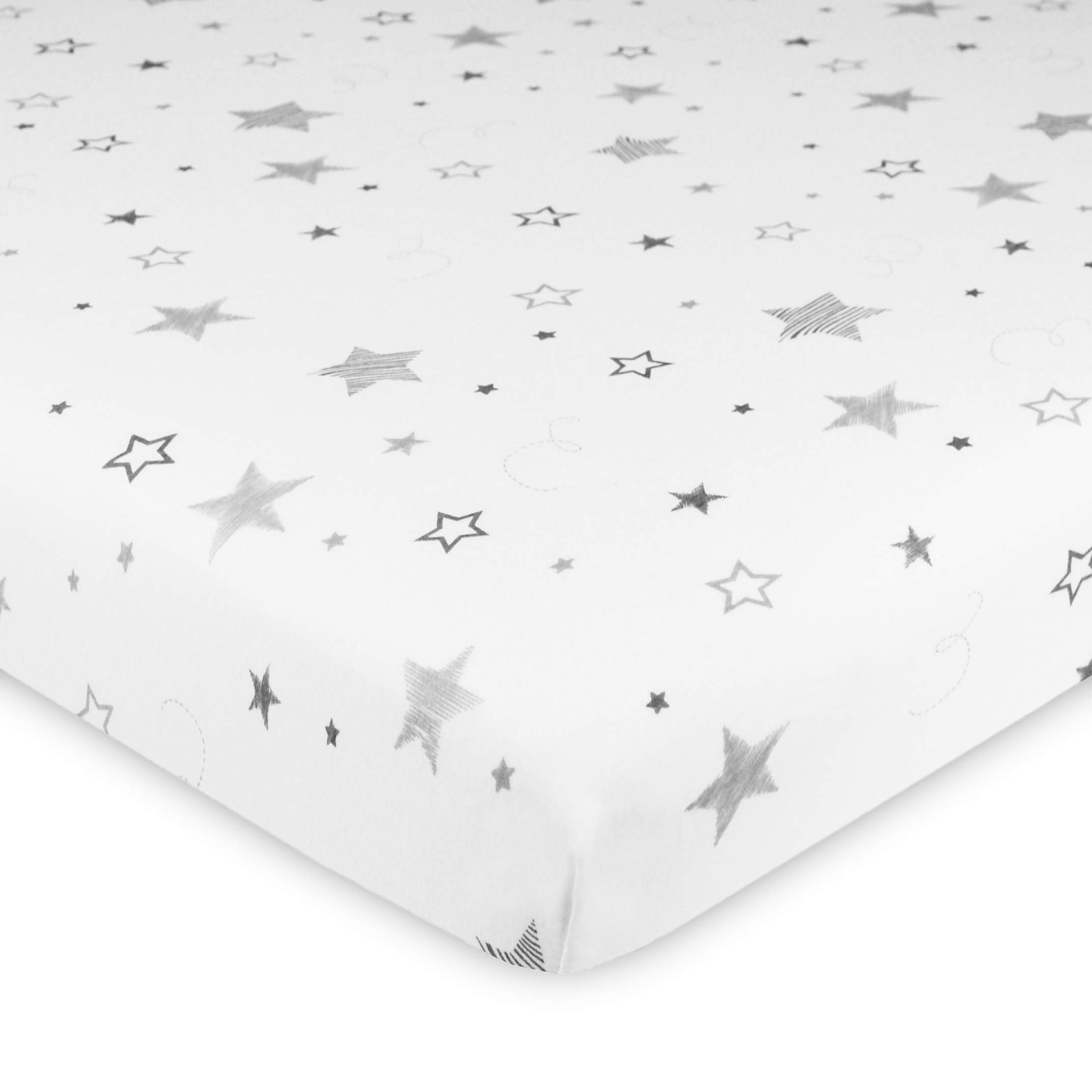 TL Care Fitted Mini Crib Sheet 24" x 38", Soft Breathable Neutral 100% Cotton Jersey Portable Sheet, Super Stars, for Boys and Girls, Fits Most Pack N Play and Mini Crib Mattresses