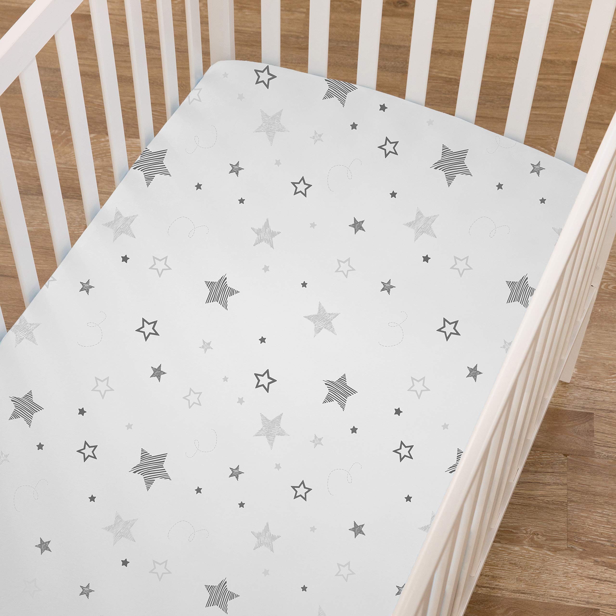 TL Care Fitted Mini Crib Sheet 24" x 38", Soft Breathable Neutral 100% Cotton Jersey Portable Sheet, Super Stars, for Boys and Girls, Fits Most Pack N Play and Mini Crib Mattresses