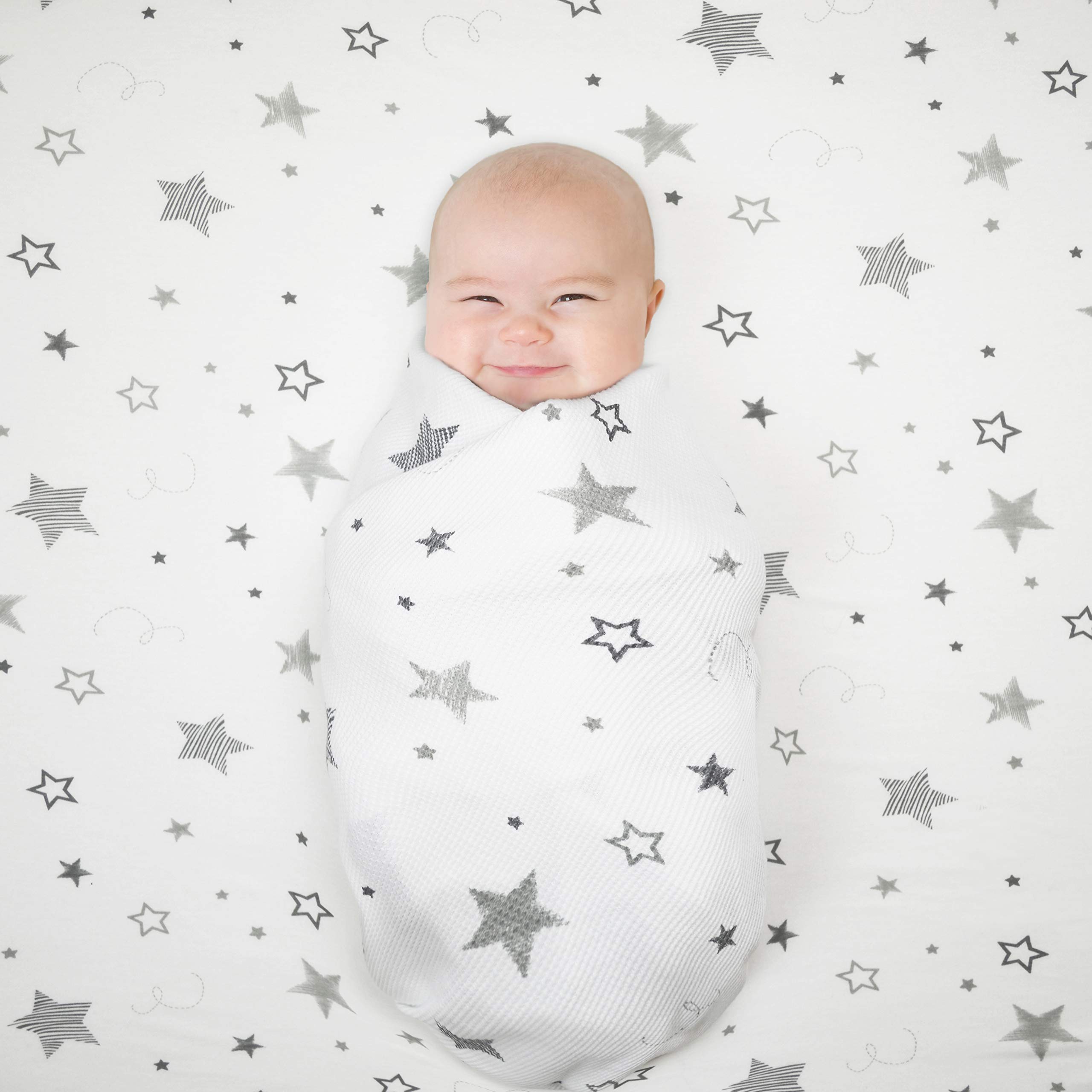 TL Care Fitted Mini Crib Sheet 24" x 38", Soft Breathable Neutral 100% Cotton Jersey Portable Sheet, Super Stars, for Boys and Girls, Fits Most Pack N Play and Mini Crib Mattresses